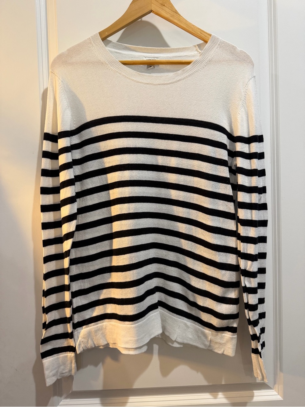 J.Crew Women's Medium Navy White Striped 100% Cotton Crewneck Sweater